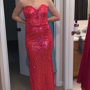 Hot pink sequins prom dress